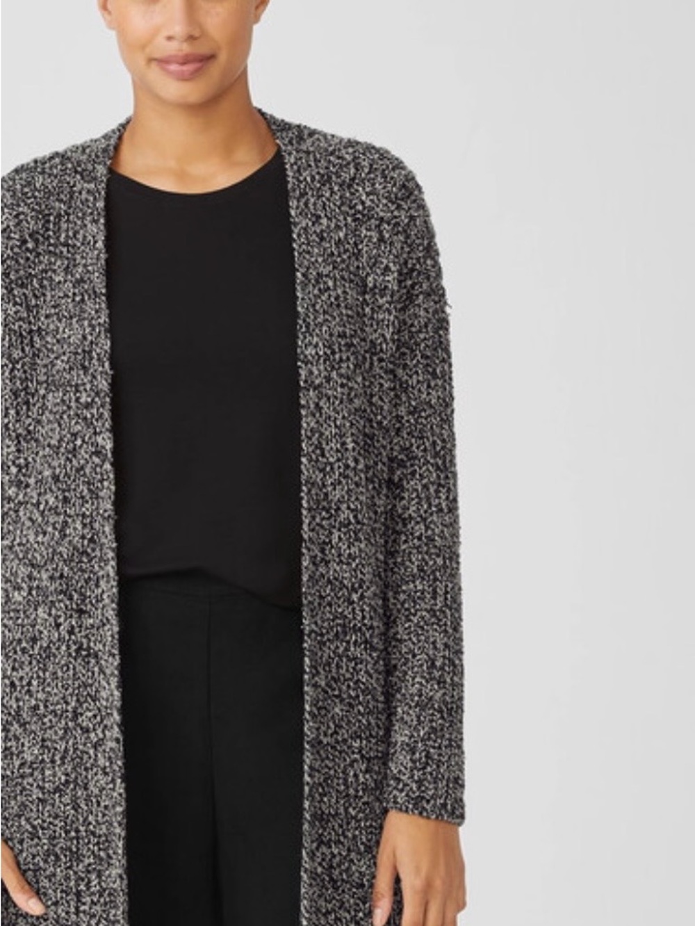 Eileen Fisher Black & Cream Marled Longline Cardigan
